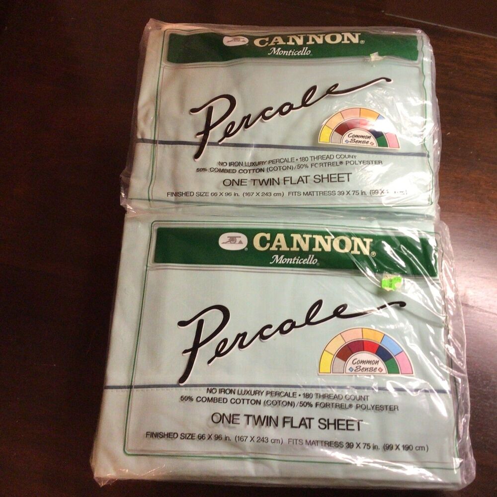 Set Of 2 Vintage Canon New Old Stock Percale Twin Flat Sheets Green
